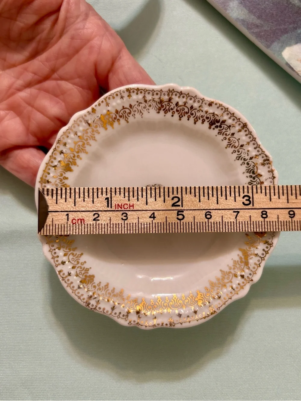 4 Antique O&E.G. Royal Austria porcelain butter pats gold details green mark VTG